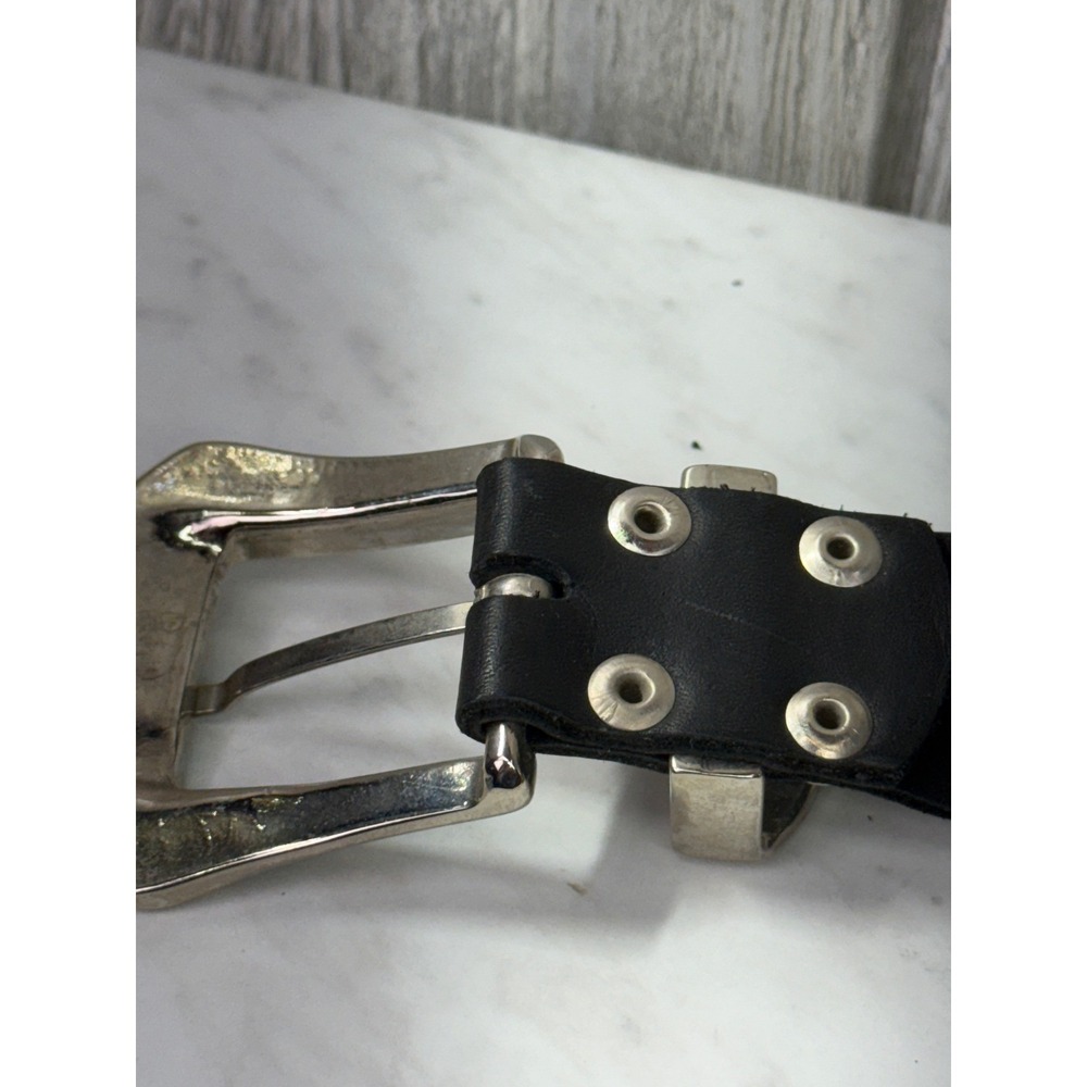 Sand Castle New York Black Leather Studded Western Belt Silver Buckle 42 Inch - Picture 5 of 7